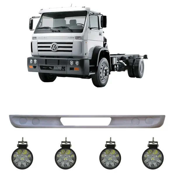 Spoiler Parachoque Caminhão VW Worker Titan Largo c/ 4 Farois LED